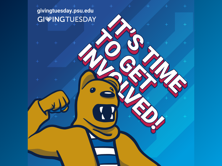 a cartoon graphic of the nittany lion making an arm muscle